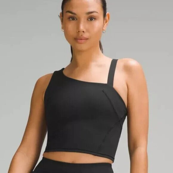 Lululemon Everlux Asymmetrical Tennis Tank Top Black Size 10 - Picture 1 of 5